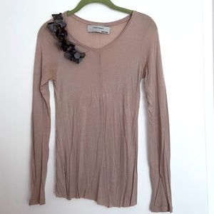 ZARA Semi-sheer Taupe M Jersey flower shoulder top cotton Collection butter soft